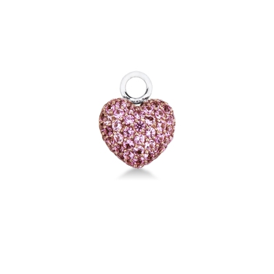 Charm cuore bombato in oro bianco 18k con pavè zaffiri rosa