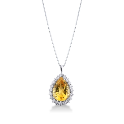 Necklace with pendant composed by a pear cut citrine and diamonds