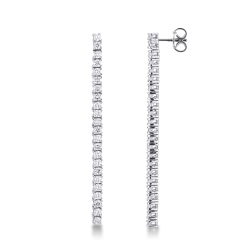 Drop tennis earrings in 18k white gold with round cut diamonds