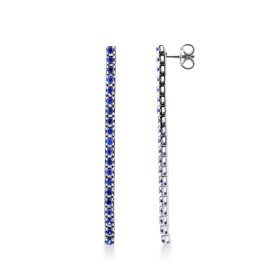 Drop tennis earrings with sapphires in 18k white gold