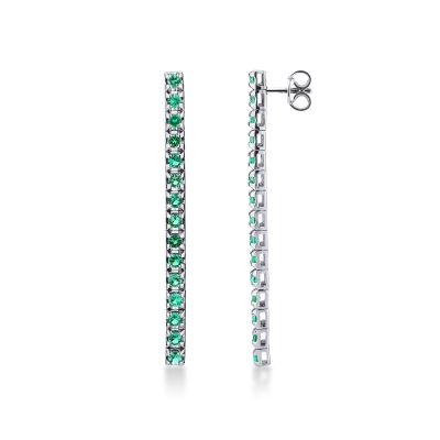 18k white gold drop tennis earrings with emeralds