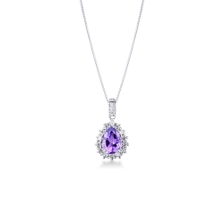 Collana Con Ciondolo A Goccia Ametista Viola – Argento Ipoallergenico Con Zirconie – Regalo Con Scatola