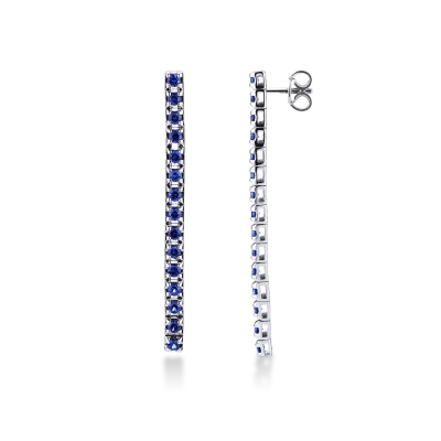 18k white gold drop tennis earrings with blue sapphires
