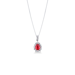 Necklace with pendant,central pear cut ruby and diamonds