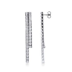 18k white gold double drop tennis earrings with round cut diamonds