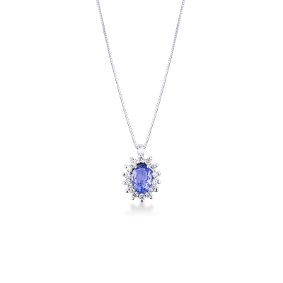 Necklace in white gold 18k with diamonds and tanzanite oval cut