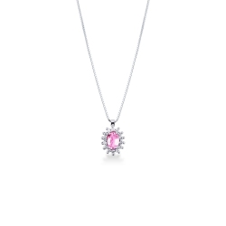 Necklace with pendant, central oval pink sapphire and crowned by diamonds