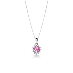 Necklace with pendant, central heart shaped pink sapphire and diamonds