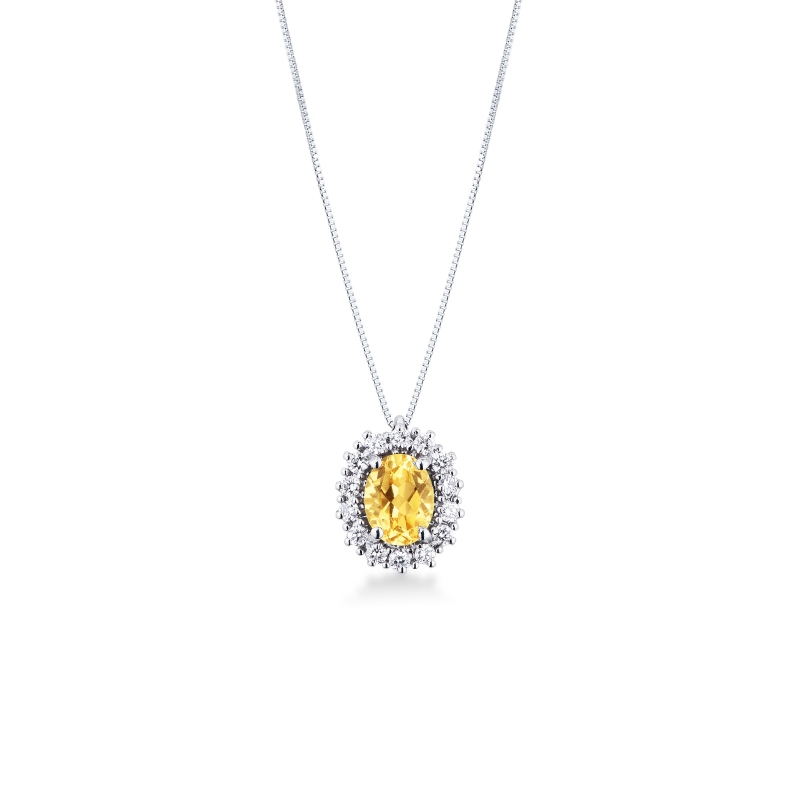 Necklace in white gold 18k with citrine pendant and diamonds