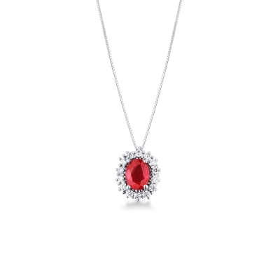 18k white gold necklace with ruby and diamonds 