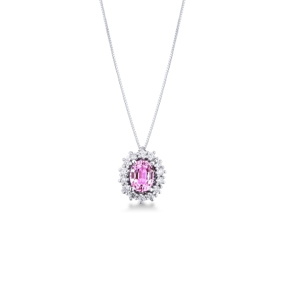 Necklace in white gold 18k with pink sapphire and diamonds