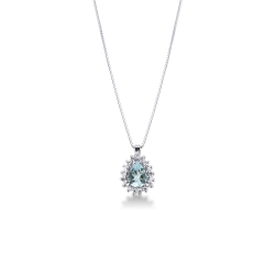 Necklace with pear cut aquamarine and diamonds pendant