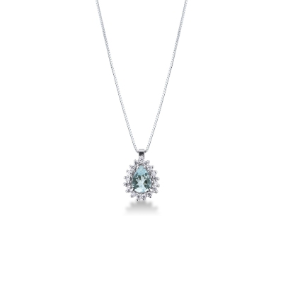 Necklace with pear cut aquamarine and diamonds pendant