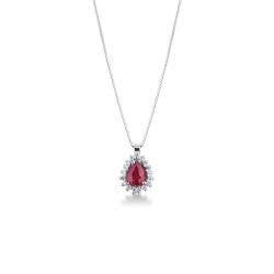 Necklace with diamonds and pear cut ruby pendant
