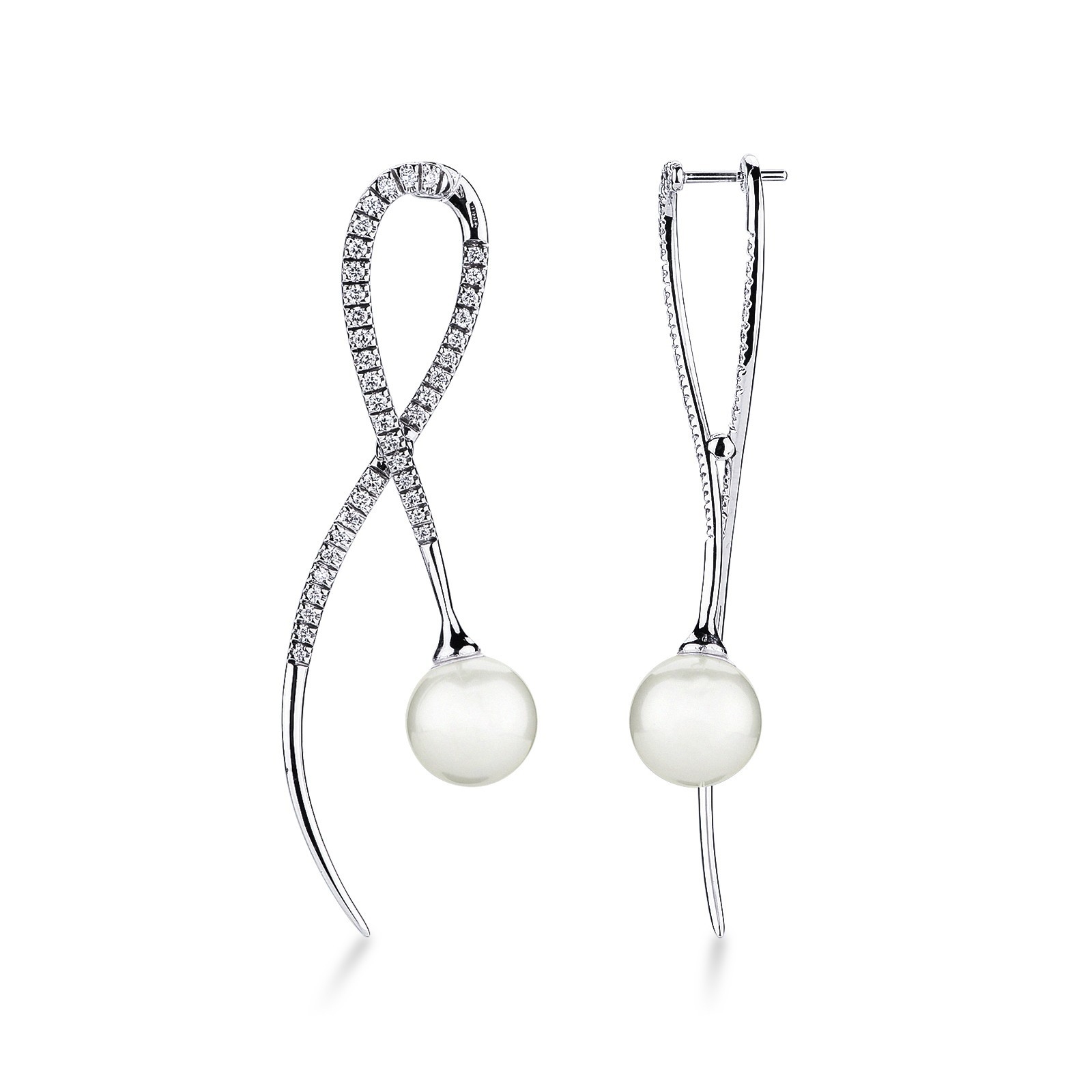 Orecchini A Fiore In Oro Bianco 18k Con Diamante E Zaffiri Blu – Gioielli Di Valenza
