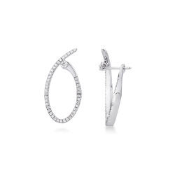 White Gold Oval Hoop Earrings With Diamonds