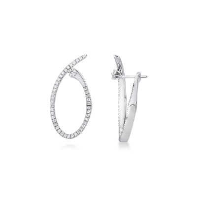 White Gold Oval Hoop Earrings With Diamonds