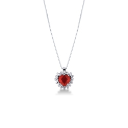 Necklace with pendant, ruby crowned by diamonds