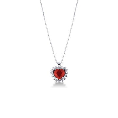 Necklace with pendant, ruby crowned by diamonds