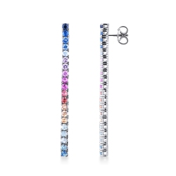 18k white gold tennis earrings pendants with multicolor sapphires