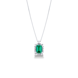 Necklace with pendant, emerald and diamonds