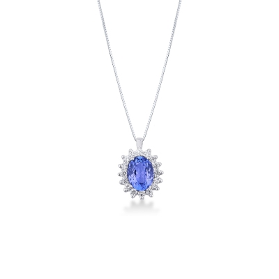 Necklace in white gold 18k with tanzanite and diamonds