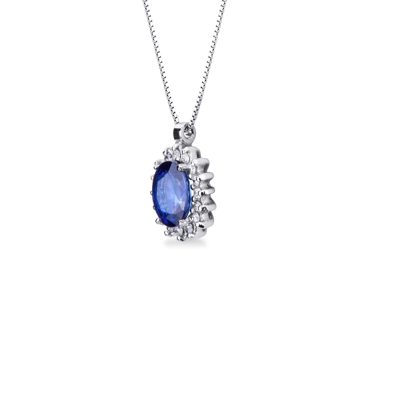 Necklace with sapphire and diamond pendant