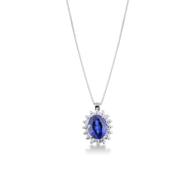 Necklace with sapphire and diamond pendant
