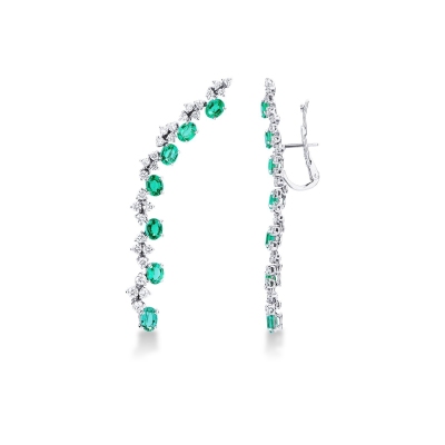 White gold 18k drop earrings with diamonds and emeralds 