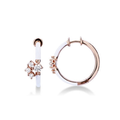 Rose gold 18k hoops white enamelled with diamonds 