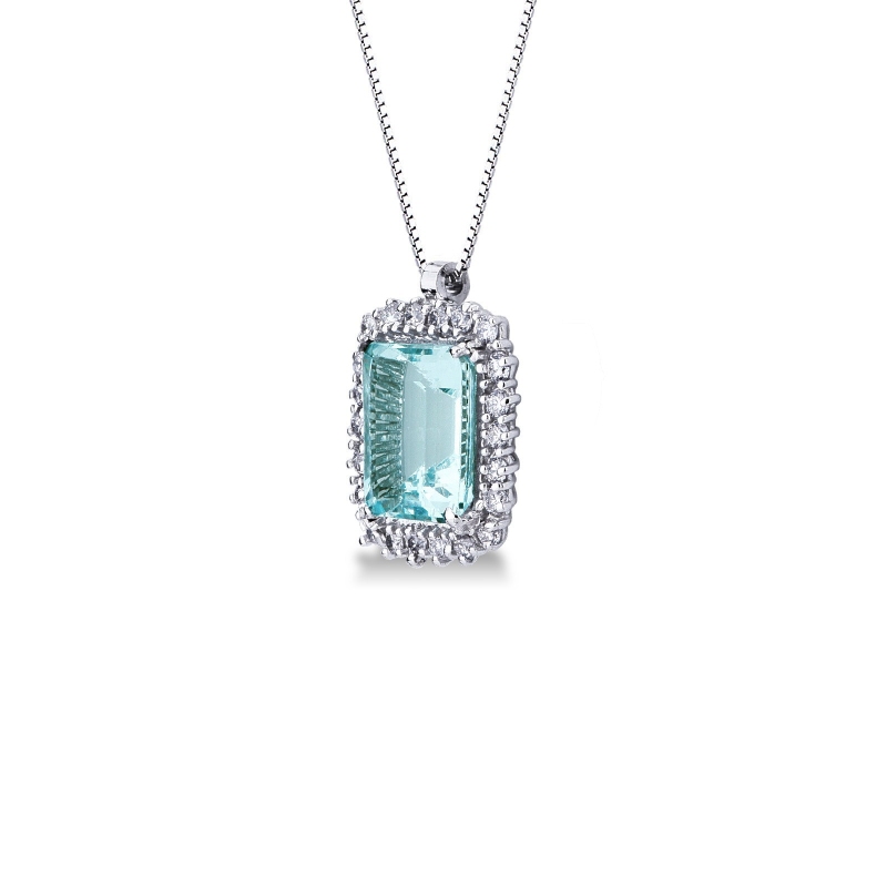 Collier En Argent 925 Avec Acquamarine Brute Et Inserts Géométriques - Fait En Italie - NEUF