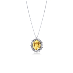 18k white gold necklace with diamonds and citrine