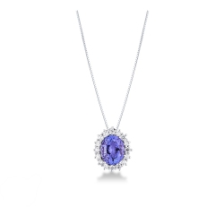 Collana e ciondolo in oro bianco 18k con tanzanite ovale e diamanti