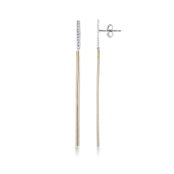 White and yellow 18k gold drop diamond earrings with bar pendants 