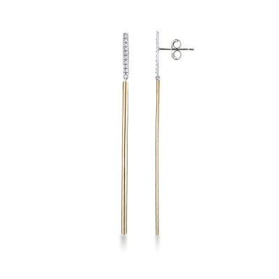 White and yellow 18k gold drop diamond earrings with bar pendants 