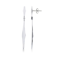 White gold 18k drop earrings with bar pendants and diamonds 