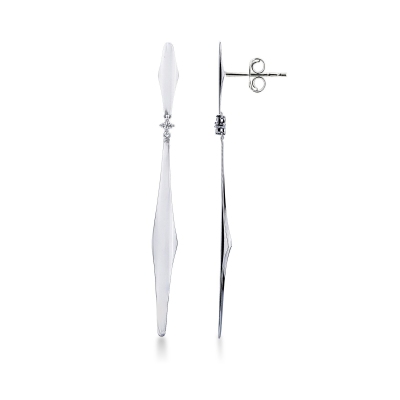 White gold 18k drop earrings with bar pendants and diamonds 