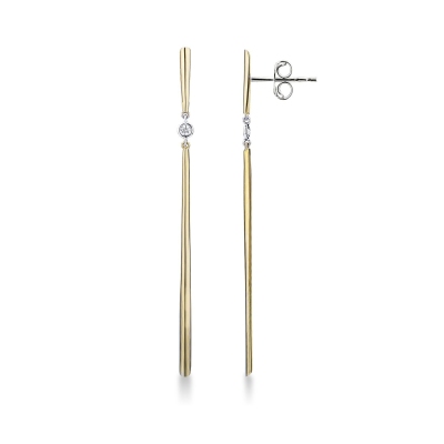 White and yellow gold 18k drop earrings with bar pendants with diamonds 