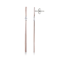 Rose and white gold 18k bar drop earrings with diamonds 