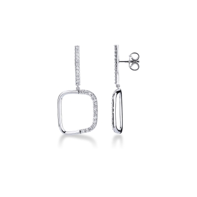White gold 18k squared drop earrings with diamonds  