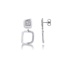 White gold 18k squared drop earrings with diamonds 