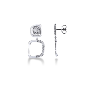 White gold 18k squared drop earrings with diamonds 