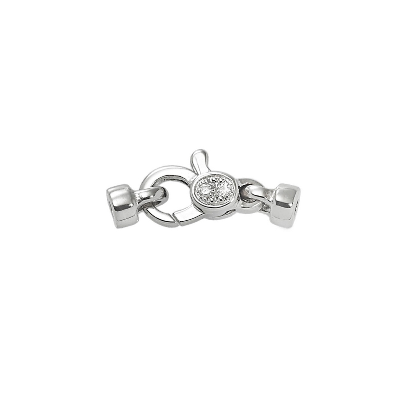 18k white gold pearl necklace closure with one 0,04 ct diamond