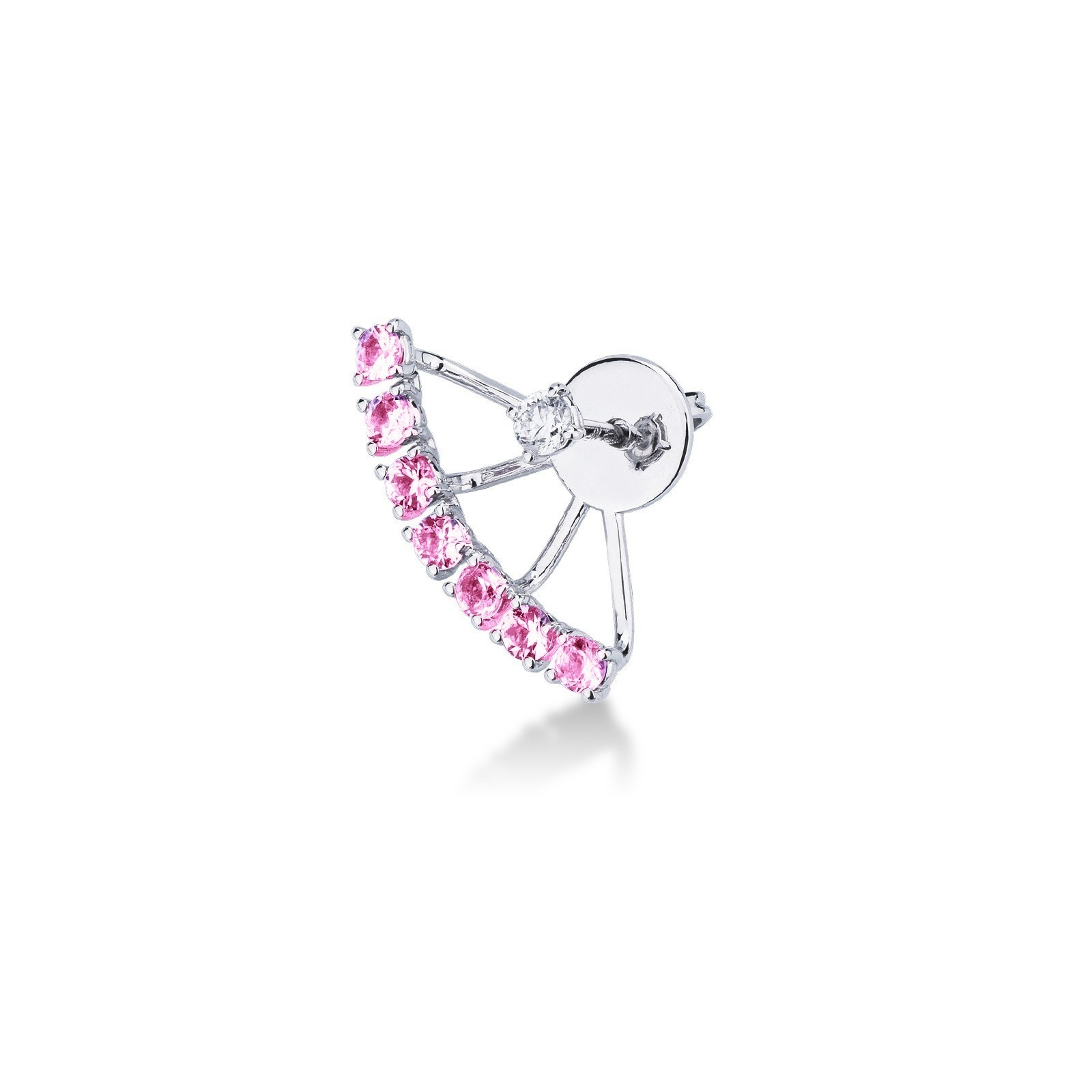 Orecchino Singolo A Cerchio In Oro Bianco 18k Con Diamanti Neri | 10 Mm, Gioielli Di Valenza