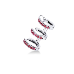 White gold 18k single earring with three circles of rubies 