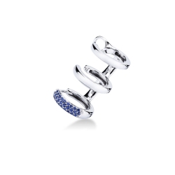 White gold 18k single left earcuff with two glazed circles and one with blue sapphires