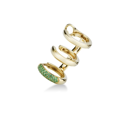 Yellow gold 18k single earring with emeralds (left earring)