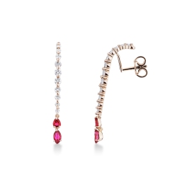 Rose gold 18k drop earrings with rubies and diamonds