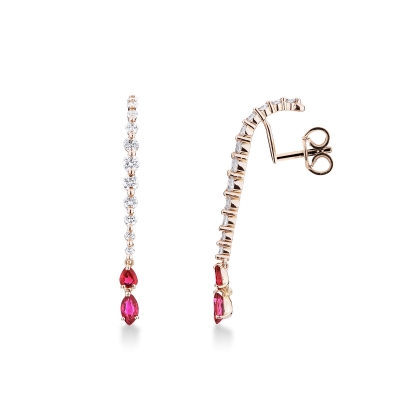 Rose gold 18k drop earrings with rubies and diamonds
