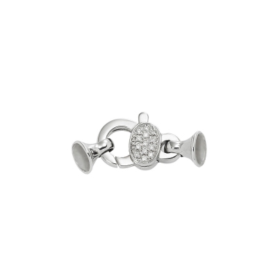 18k white gold closure for pearl with central diamonds